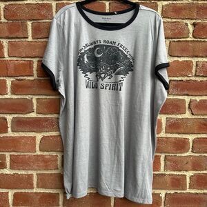Torrid Fox Wild Spirit Graphic Tee Gray Ringer Shirt Boho Western Moon Stars 4X